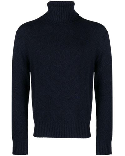 Ami Paris Embroidered-logo Roll-neck Sweater - Blue