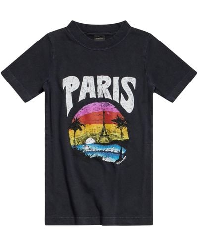 Balenciaga Paris Tropical Cotton T-shirt - Black