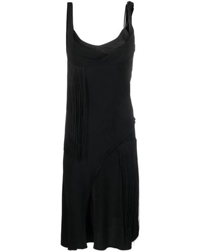 Victoria Beckham Asymmetric Fringed Slip Dress - Black