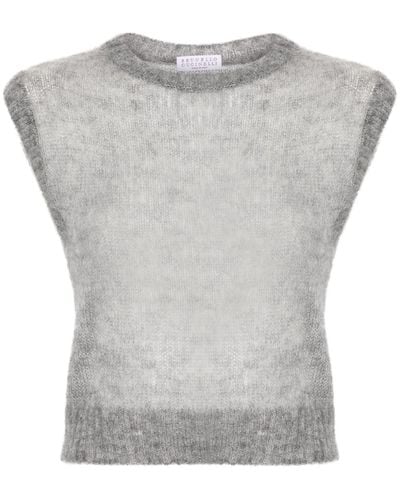 Brunello Cucinelli Mohair Wool Short Sleeves Jumper - Grey