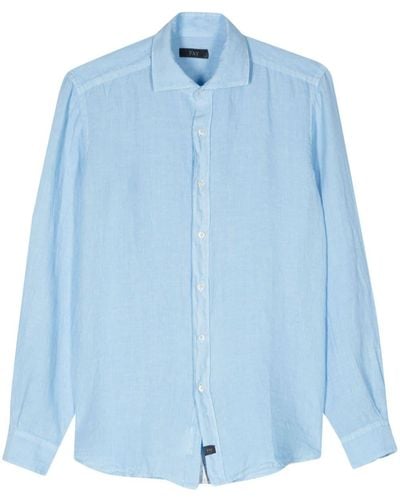 Fay Cutaway Collar Linen Shirt - Blue