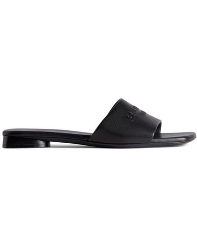 Balenciaga Duty Free Leather Slides - Black