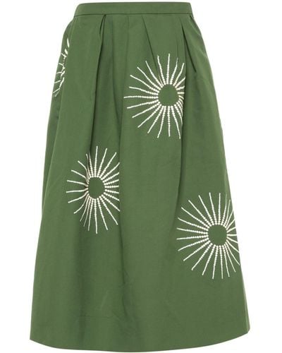 Dries Van Noten Embroidered Cotton Midi Skirt - Green