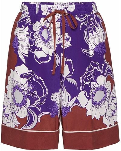 Valentino Garavani Graphic-print Pressed-crease Shorts - Purple