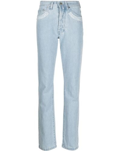 032c Double Shift Ripped-patch Straight-leg Jeans - Blue