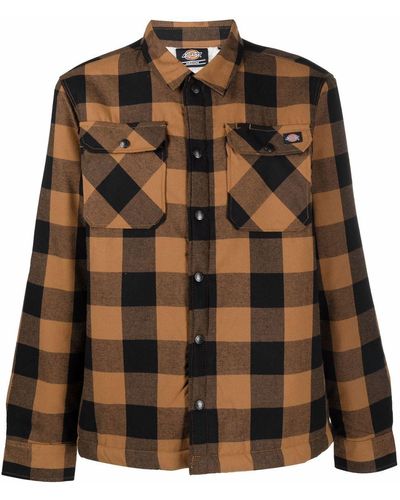 Dickies Construct Checked Cotton Blend Shirt - Brown