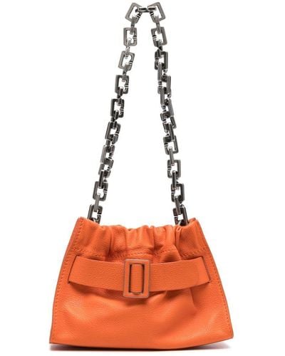 Boyy Square Scrunchy Soft B Chain Leather Shoulder Bag - Orange