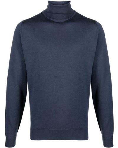 John Smedley Roll-neck Merino Sweater - Blue
