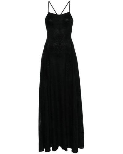 Emporio Armani Sheer Striped Maxi Dress - Black