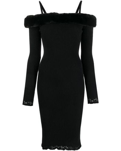 Blumarine Faux Fur Neck Midi Dress - Black