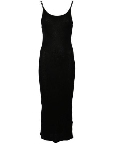 Majestic Ribbed Viscose Long Dress - Black