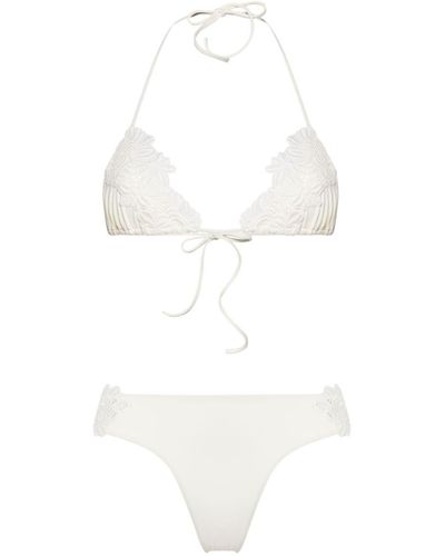Ermanno Scervino Floral-crochet Triangle Bikini - White