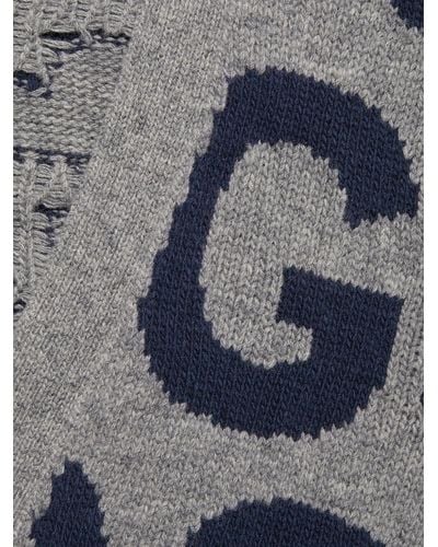Gucci Allover Logo Wool Cardigan - Blue