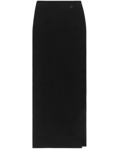 Courreges Long Ribbed Fitted Skirt - Black