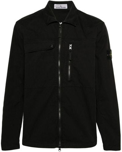 Stone Island Compass-badge Zip-up Shirt Jacket - Black