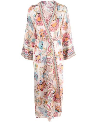 Anjuna Printed Satin Belted Kimono - White