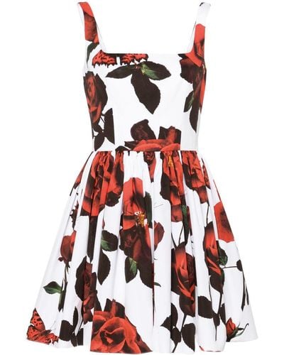 Alexander McQueen Rose Print Flared Mini Dress