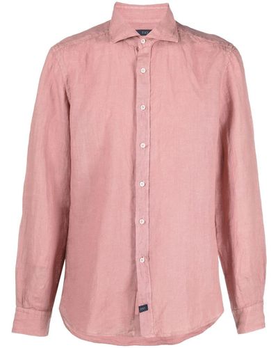 Fay Logo-patch Detail Linen Shirt - Pink
