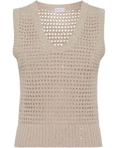 Brunello Cucinelli Perforated Tank Top - Natural
