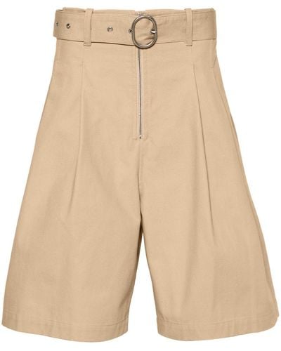 Jil Sander Pleated Cotton Shorts - Natural