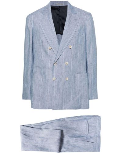 Brunello Cucinelli Linend Striped Double-breasted Suit - Blue