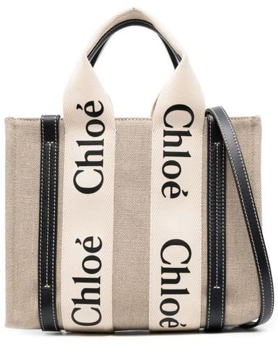 Chloé Woody Mini Canvas & Leather Tote - Natural