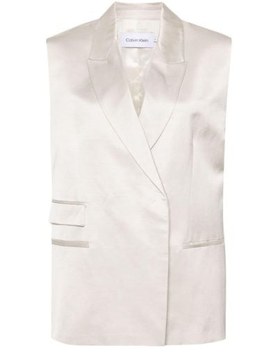Calvin Klein Shiny Viscose Tailored Vest - Natural