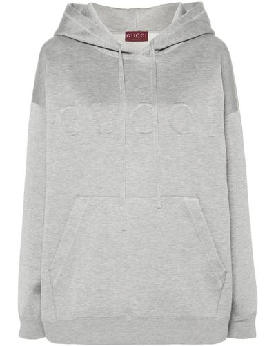 Gucci Embossed-logo Mélange-effect Hoodie - Gray
