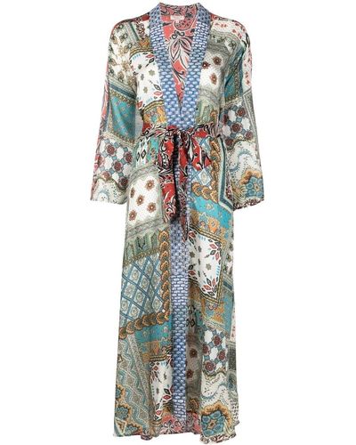 Anjuna Patchwork-print Robe Coat - Blue