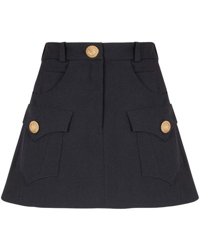 Balmain Western Paneled Wool Mini Skirt - Black