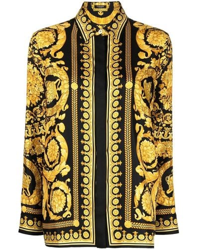 Versace Barocco-print Long-sleeve Shirt - Yellow