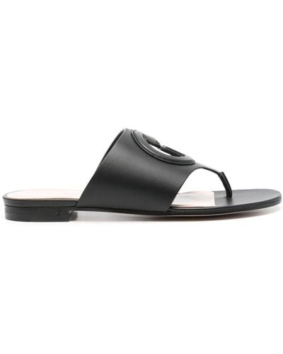Gucci Cut Leather Flat Thong Sandals - Black