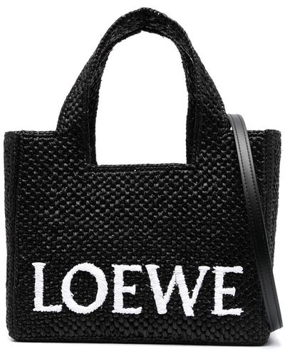 Loewe-Paulas Ibiza Loewe Font Small Raffia Tote Bag - Black