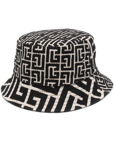 Balmain Black & Off-White Monogram Bucket Hat