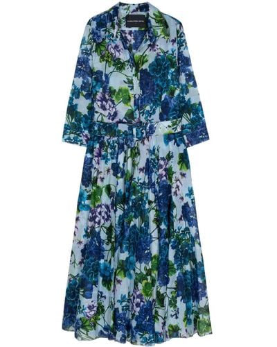 Samantha Sung Floral-print Cotton Dress - Blue