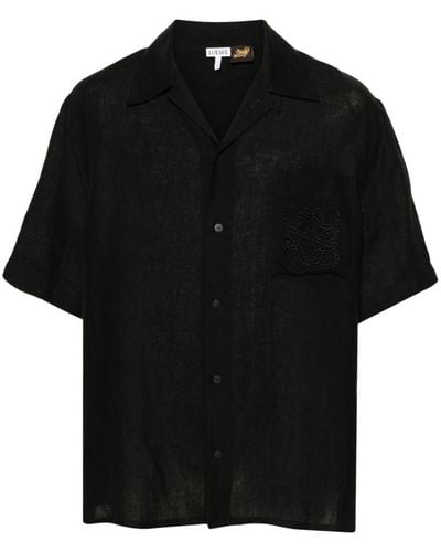 Loewe-Paulas Ibiza Anagram Linen Shirt - Black