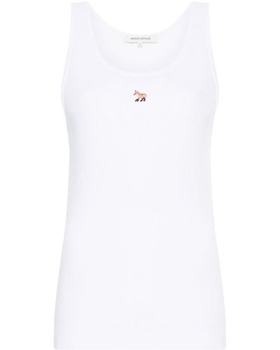 Maison Kitsuné Fox-motif Ribbed Tank Top - White