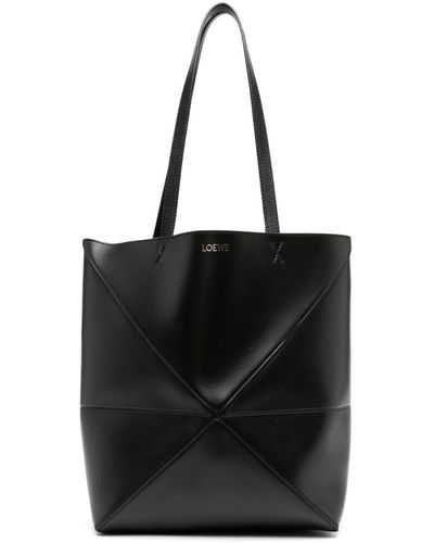 Loewe Puzzle Fold Leather Tote Bag - Black