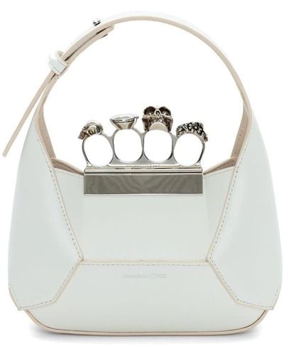 Alexander McQueen The Jeweled Hobo Mini Leather Shoulder Bag - Gray