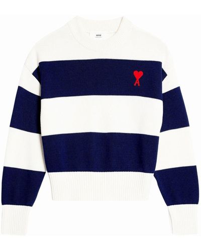 Ami Paris Ami De Coeur Striped Sweater - Blue
