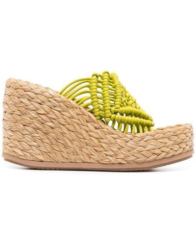 Paloma Barceló 95mm Leather Wedge Sandals - Yellow