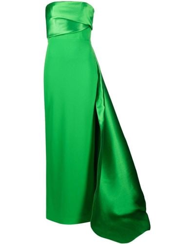 Solace London Kinsley Strapless Draped Faille And Crepe Gown - Green