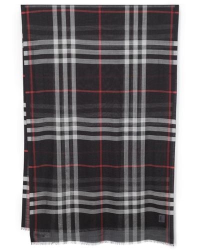 Burberry Giant Check Wool And Silk Blend Scarf - Black