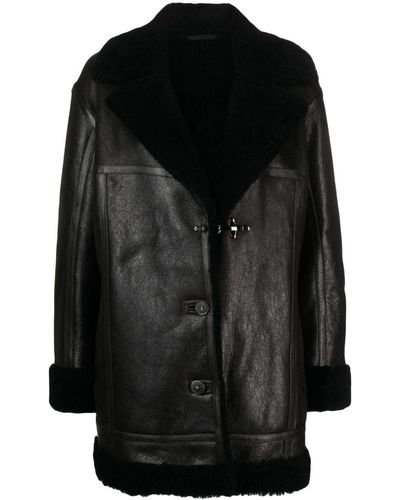 Fay Shearling-trim Leather Jacket - Black