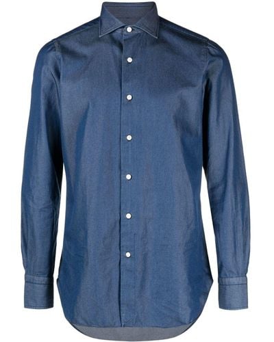 Finamore 1925 Regular Fit Denim Shirt - Blue