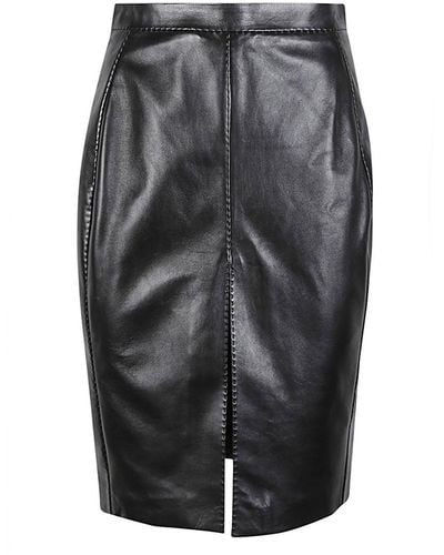 Saint Laurent Leather Midi Skirt - Grey