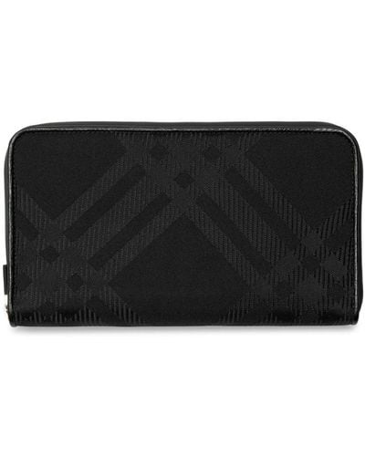 Burberry Chequered Jacquard Zip-up Wallet - Black