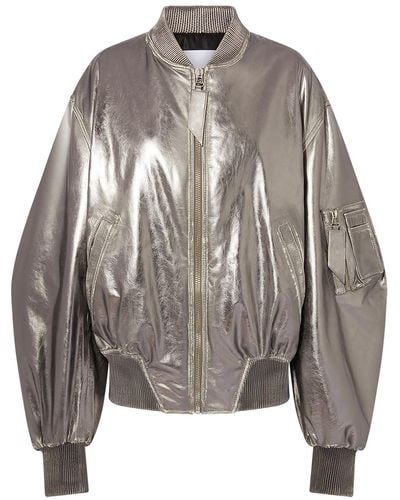 The Attico Mirrored Leather Bomber Jacket - Runway - Grey