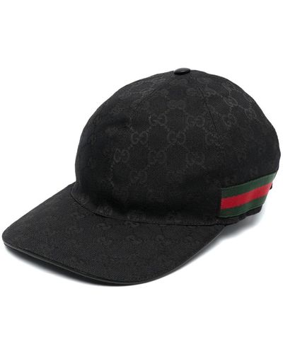 Gucci Monogram-pattern Striped-trim Woven Cap - Black