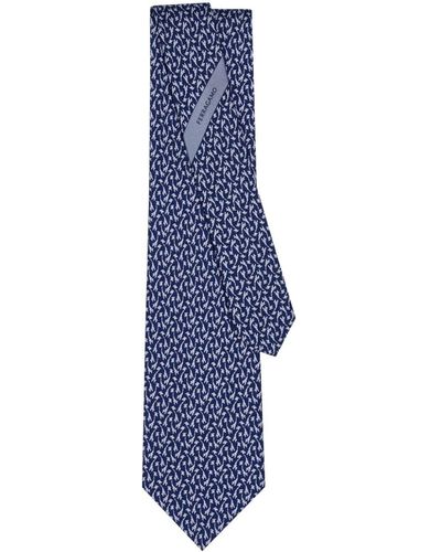 Ferragamo Graphic-print Silk Tie - Blue